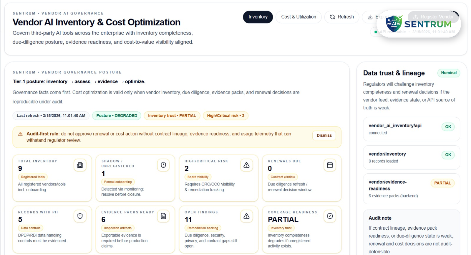 SENTRUM Vendor AI Inventory